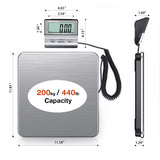 Digital Shipping Scale, 440lb (200Kg) Heavy Duty Stainless Steel Freight Scale, Hold/Tare Function, Manual/Auto Off LCD Display, Battery & AC Adapter Included