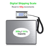 Shipping Scale, 660lb (300Kg) with High Accuracy, Stainless Steel Heavy Duty Large Platform, Scale with Timer/Tare,for Packages/Luggage/Post Office/Home, Battery & DC Adapter Included