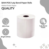 SYSON 3" x 150' Bond Kitchen Printer Paper Rolls – 1-Ply, 30 Rolls/Case, Non-Thermal Receipt Paper, Compatible with Epson, Bixolon, Citizen, Star, and More