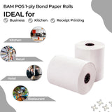SYSON 3" x 150' Bond Kitchen Printer Paper Rolls – 1-Ply, 30 Rolls/Case, Non-Thermal Receipt Paper, Compatible with Epson, Bixolon, Citizen, Star, and More
