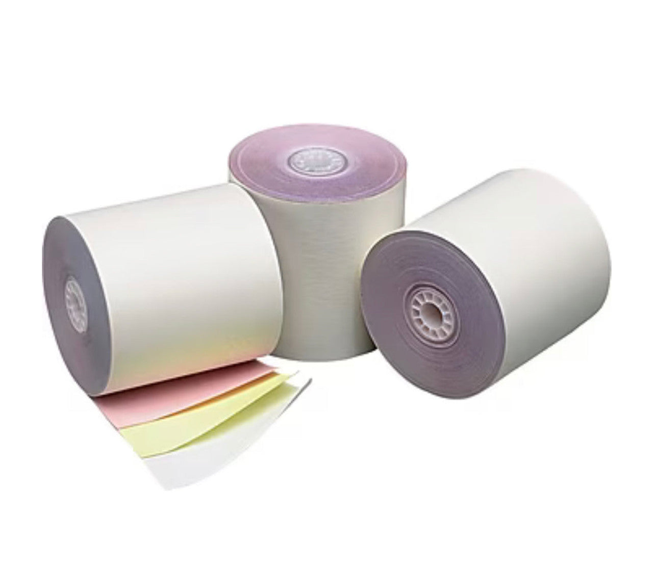 SYSON 3" × 65' Premium 3-Ply Carbonless Paper Rolls – White/Canary/Pink, 30 Rolls per Case | Non-Thermal Kitchen Receipt Paper for Epson TM-U220, Star SP700, Bixolon & More