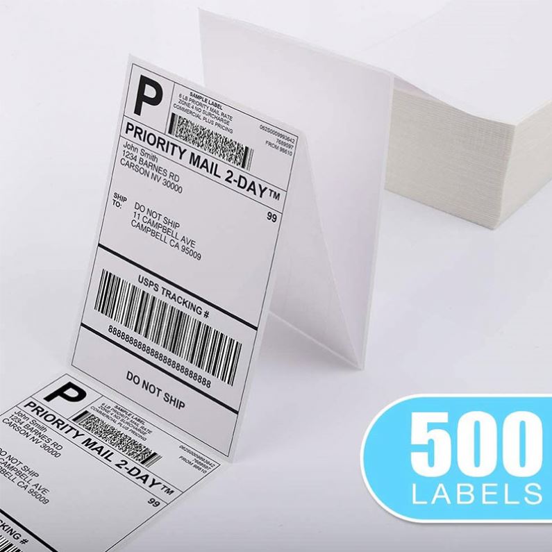 4"x6" Direct Thermal Shipping Labels – 6 Packs of 500 (Total 3,000 Labels) | Fanfold | BPA & BPS Free | Strong Adhesive | Waterproof | Compatible with Zebra & Rollo Thermal Printers