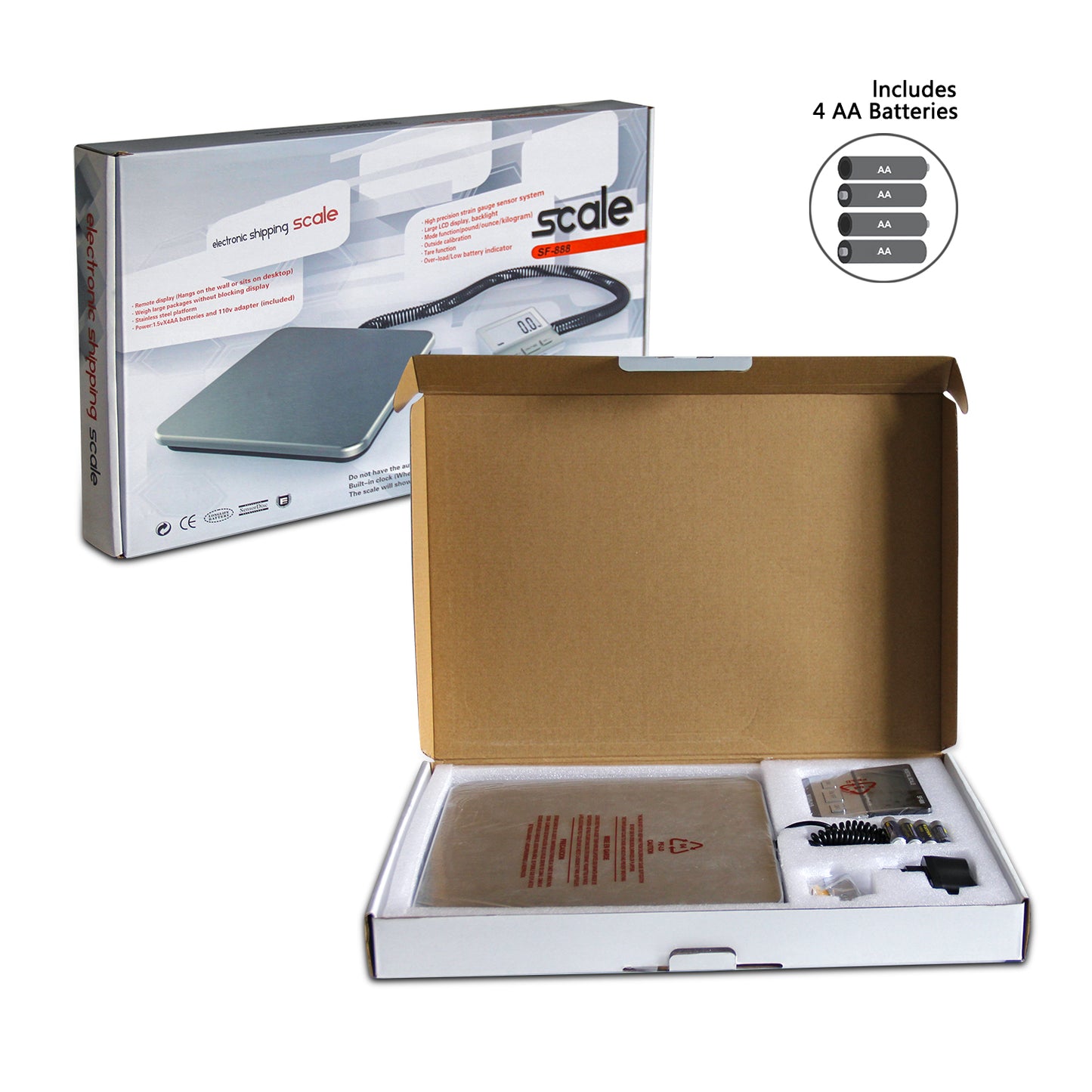 Digital Shipping Scale, 440lb (200Kg) Heavy Duty Stainless Steel Freight Scale, Hold/Tare Function, Manual/Auto Off LCD Display, Battery & AC Adapter Included