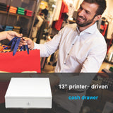 White 13" Automatic Cash Drawer with Removable Coin Tray 4B4C 2Keys - syson