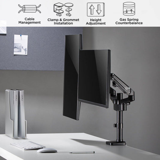 Dual Monitor Stand - Height Adjustable Gas Spring Stand Fit Two 17" to 27" Screens - syson