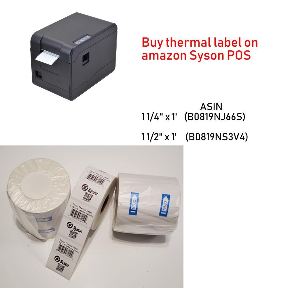 Syson POS Label Printer; Thermal Direct, High Speed 56mm/s, Label Width 20mm~60mm; USB Port; Cash Drawer Port; - syson