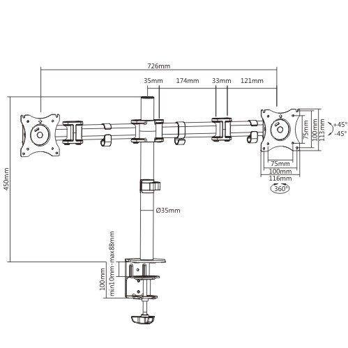 Dual LCD LED Monitor Desk Mount Stand Fully Adjustable fit Two Screens up to 27" - syson