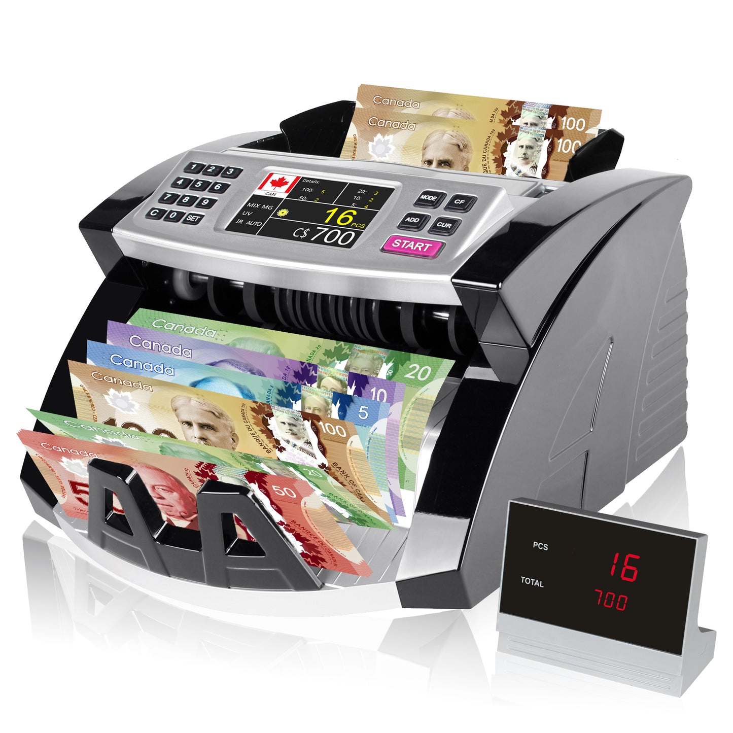 Mix Denomination Money Counter Machine Cash Value Bill Counting for Canadian Currency UV/MG/MT/IR Counterfeit Detection, (Doesn’t detect Denomination for USD and Others Currency)