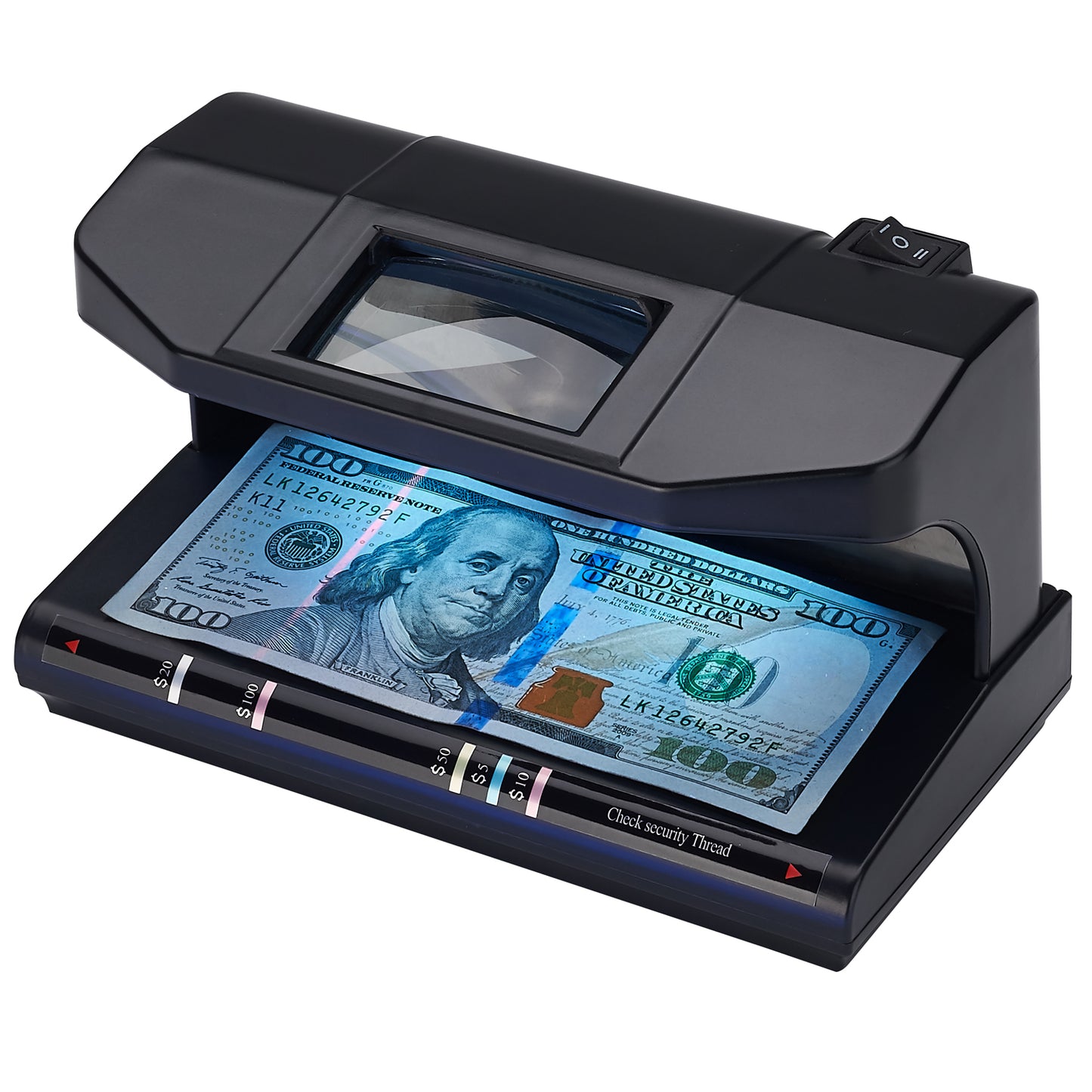 Portable 4-in-1 LED Counterfeit Money Detector – UV Light, Magnetic Sensor, Watermark Backlight & Magnifier – USB Powered Bill Verification Machine (No Adapter or Battery Included)