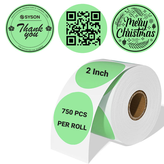 2" Green Round Direct Thermal Labels – 750 Labels per Roll, 2 Rolls per Box | Waterproof, Removable, Self-Adhesive Circle Stickers for Organization & Business