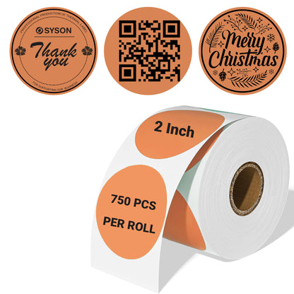 2" Orange Round Direct Thermal Labels – 750 Labels per Roll, 2 Rolls per Box | Waterproof, Removable, Self-Adhesive Circle Stickers for Organization & Business