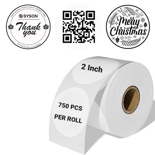 2" White Round Direct Thermal Labels – 750 Labels per Roll, 2 Rolls per Box | Waterproof, Removable, Self-Adhesive Circle Stickers for Organization & Business