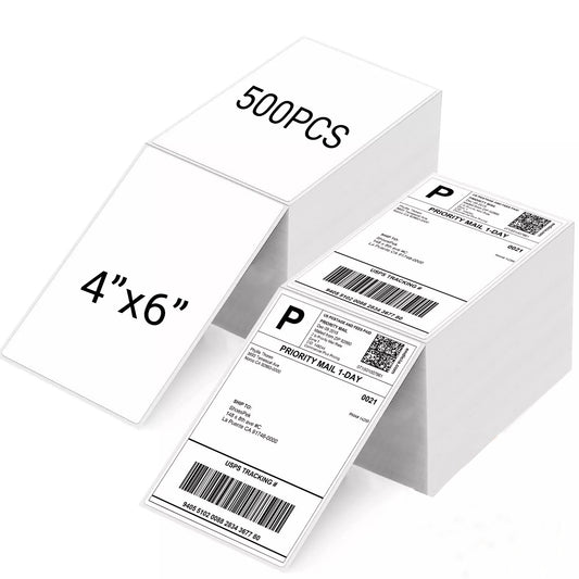 4"x6" Direct Thermal Shipping Labels – 6 Packs of 500 (Total 3,000 Labels) | Fanfold | BPA & BPS Free | Strong Adhesive | Waterproof | Compatible with Zebra & Rollo Thermal Printers