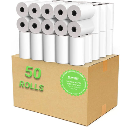 SYSON Thermal Paper Rolls 2 1/4" x 55' (50 Rolls/Case),&nbsp; BPA Free Receipt Paper , 2.25 x 55 ft Thermal Printer Paper Fits 58mm Mini Thermal POS Printer &amp; Square Terminal Credit Card Machines