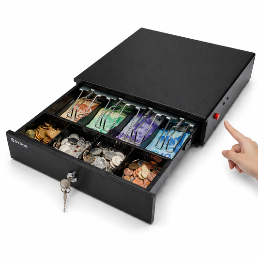 13" Manual Push Open Cash Drawer with Removable Coin Tray 4 Bill/ 4 Coin, 2 Keys