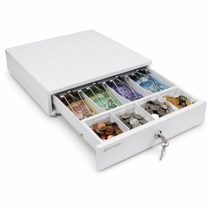 White 13" Automatic Cash Drawer with Removable Coin Tray 4B4C 2Keys