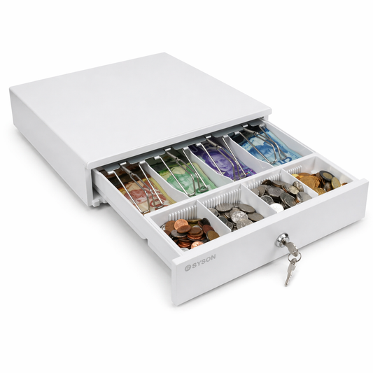 White 13" Automatic Cash Drawer with Removable Coin Tray 4B4C 2Keys