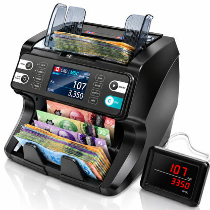 Banknote Counter, 20-Currency Mixed Denomination Money Counter, Dual CIS Counterfeit Detection, Serial Number Recognition, Auto Currency Recognition, Up to 1500 Notes/Min
