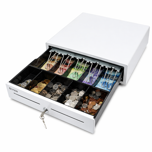 White 16" Automatic Cash Drawer with Removable Coin Tray (5 Bill/5 Coin)