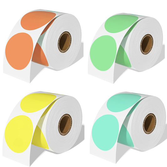 2" Round Direct Thermal Labels – 4-Color Pack (Green, Blue, Orange, Yellow), 750 Labels per Roll, 4 Rolls | Waterproof, Removable, Self-Adhesive Circle Stickers