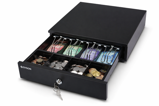 13" POS Automatic Cash Drawer with Removable Coin Tray 4B4C, 2 Keys, Compatible POS Receipt Printer