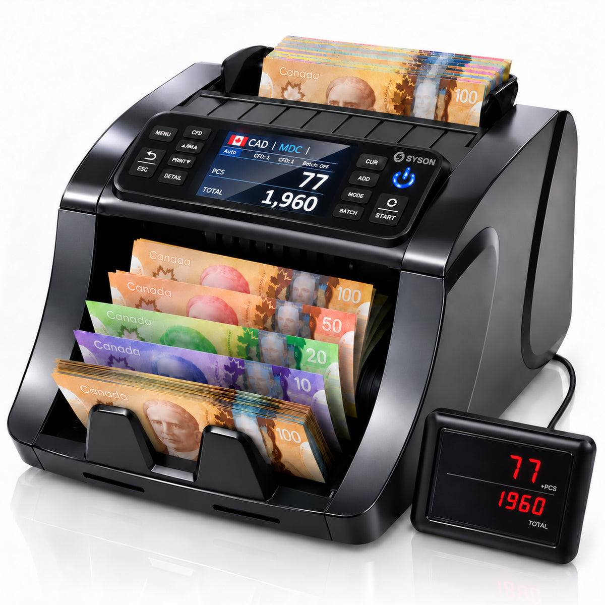 Mixed Denomination Money Counter Machine with CIS, Multi-Currency Bill Counter for CAD USD EUR GBP MXN INR PHP JPY, Counterfeit Detection, External Display