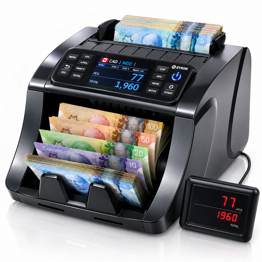 Mixed Denomination Money Counter Machine with CIS, Multi-Currency Bill Counter for CAD USD EUR GBP MXN INR PHP JPY, Counterfeit Detection, External Display