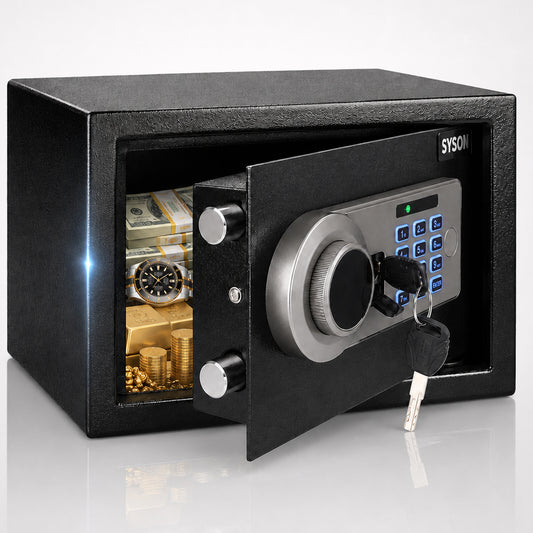 Digital Safe Box, Steel Lock Box with Electronic Keypad & Backup Keys, Compact Home Safe for Cash, Passport, Jewelry & Documents, Wall/Floor Mount, 20 x 31 x 20 cm