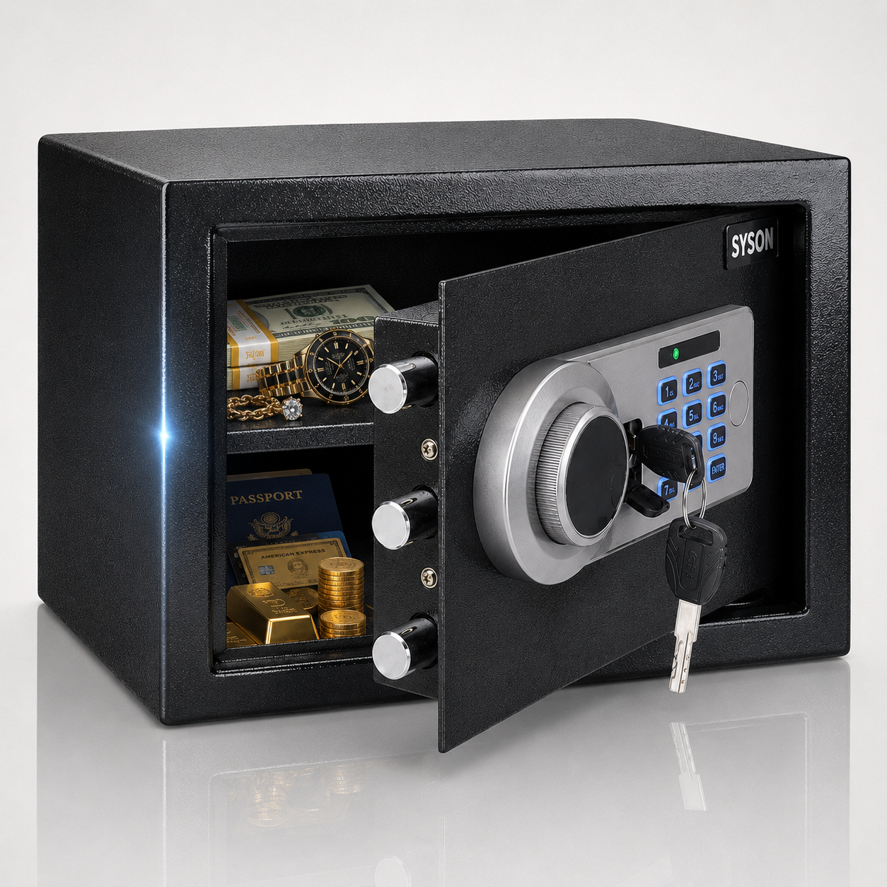 Digital Safe Box, Steel Lock Box with Electronic Keypad & Backup Keys, Compact Home Safe for Cash, Passport, Jewelry & Documents, Wall/Floor Mount, 25 x 35 x 25 cm
