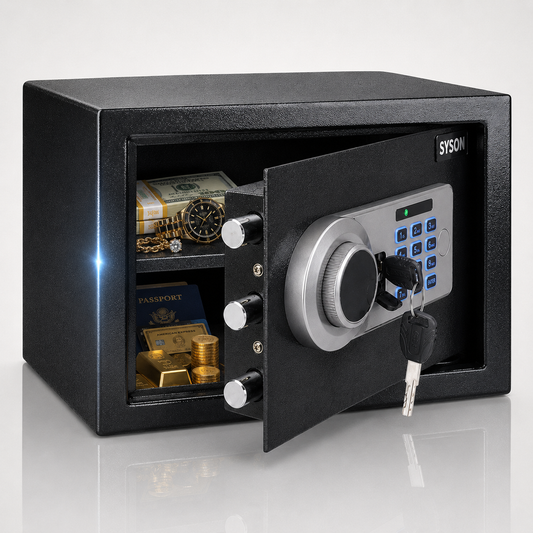 Digital Safe Box, Steel Lock Box with Electronic Keypad & Backup Keys, Compact Home Safe for Cash, Passport, Jewelry & Documents, Wall/Floor Mount, 25 x 35 x 25 cm