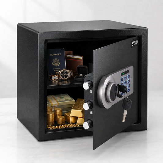 Digital Safe Box, Steel Lock Box with Electronic Keypad & Backup Keys, Compact Home Safe for Cash, Passport, Jewelry & Documents, Wall/Floor Mount, 36 x 33 x 33 cm