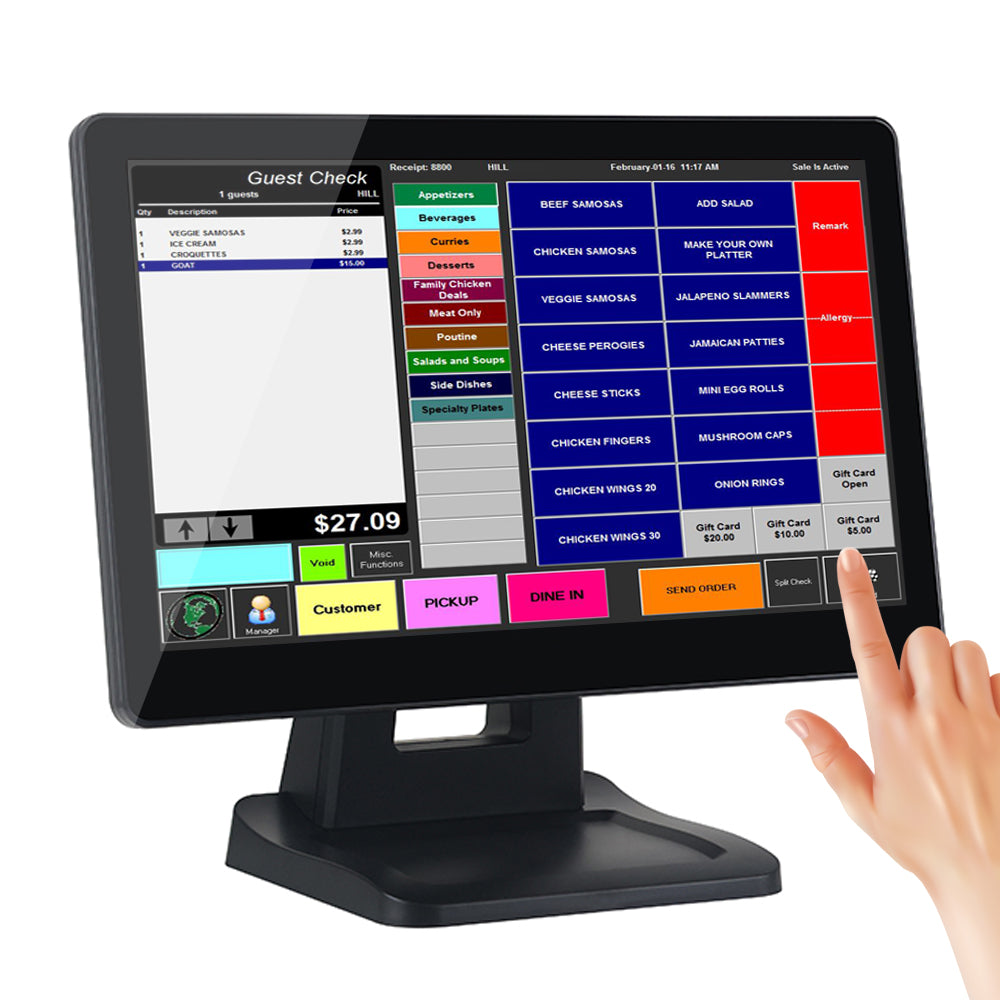 POS 15.6" Capacitive Touch Screen Monitor, 1366×768 LCD Display, 16:9 Wide Screen, Multi-Touch, Supports VGA/HDMI/USB, for POS System, Retail, Restaurant, Kiosk