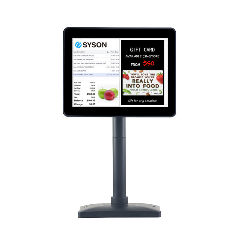 Syson 9.7" POS Customer Display Screen – TFT-LCD 1024×768 USB Powered Non-Touch Monitor with Stand for Retail & Restaurant POS