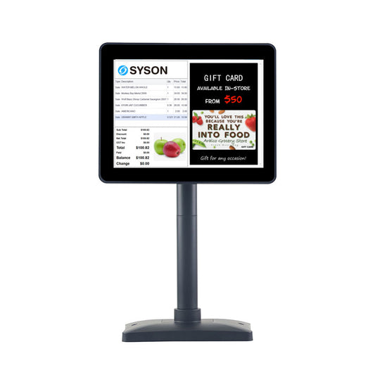 Syson 9.7" POS Customer Display Screen – TFT-LCD 1024×768 USB Powered Non-Touch Monitor with Stand for Retail & Restaurant POS