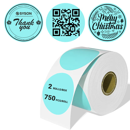" Blue Round Direct Thermal Labels – 750 Labels per Roll, 2 Rolls per Box | Waterproof, Removable, Self-Adhesive Circle Stickers for Organization & Business