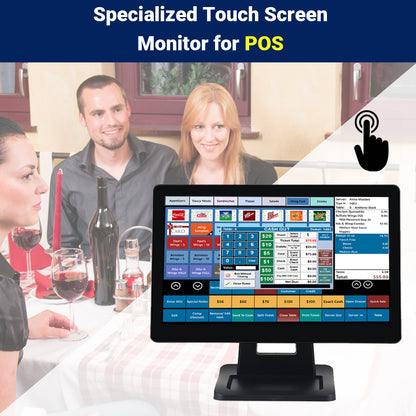 POS 15.6" Capacitive Touch Screen Monitor, 1366×768 LCD Display, 16:9 Wide Screen, Multi-Touch, Supports VGA/HDMI/USB, for POS System, Retail, Restaurant, Kiosk