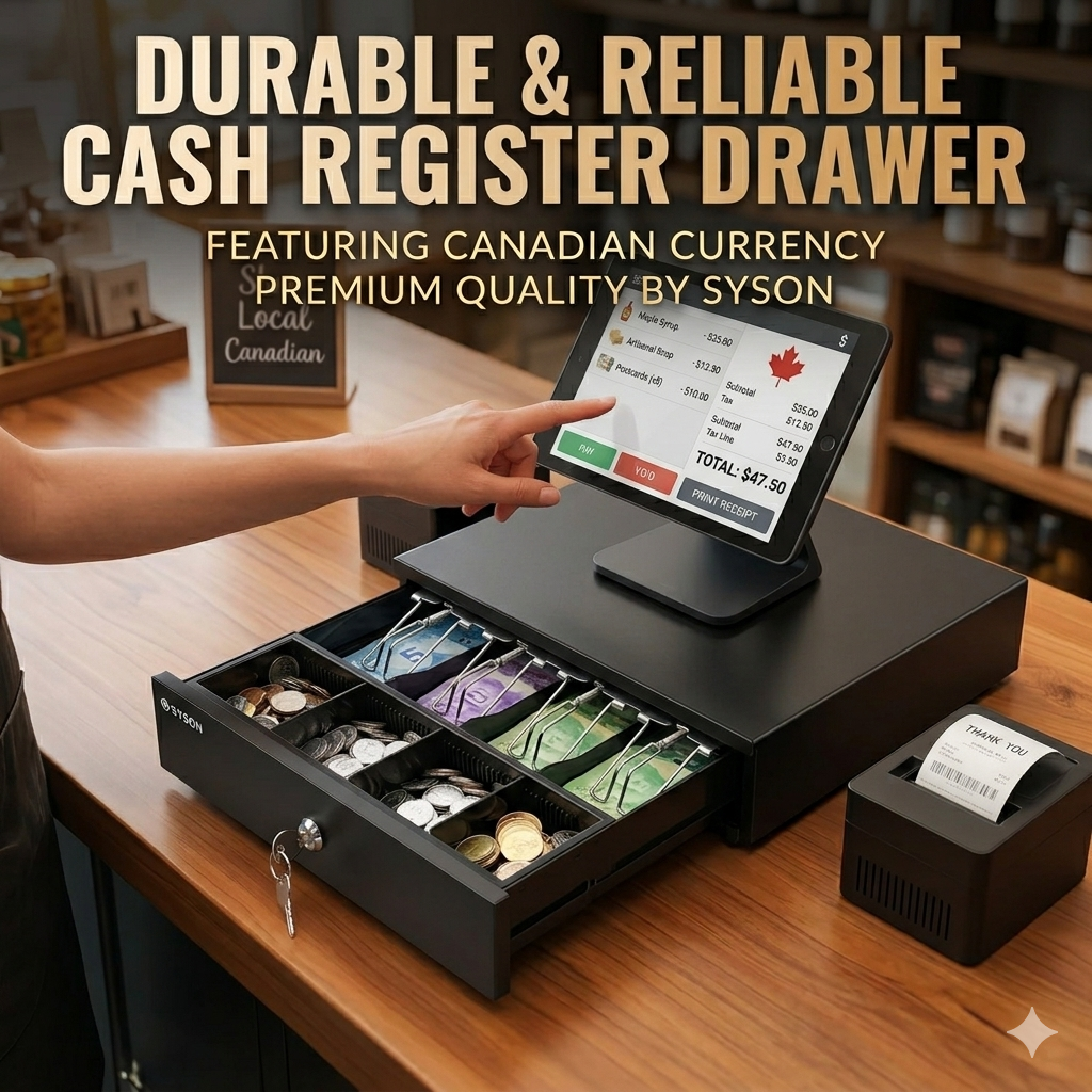 13" POS Automatic Cash Drawer with Removable Coin Tray 4B4C, 2 Keys, Compatible POS Receipt Printer