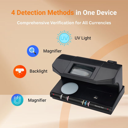 Portable 4-in-1 LED Counterfeit Money Detector – UV Light, Magnetic Sensor, Watermark Backlight & Magnifier – USB Powered Bill Verification Machine (No Adapter or Battery Included)
