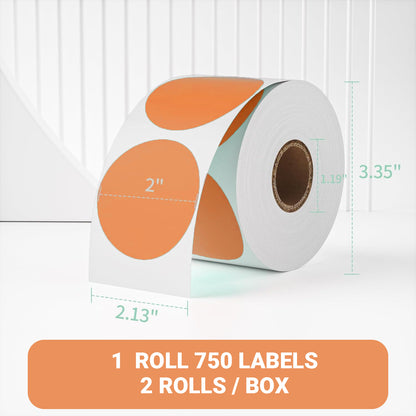 2" Orange Round Direct Thermal Labels – 750 Labels per Roll, 2 Rolls per Box | Waterproof, Removable, Self-Adhesive Circle Stickers for Organization & Business