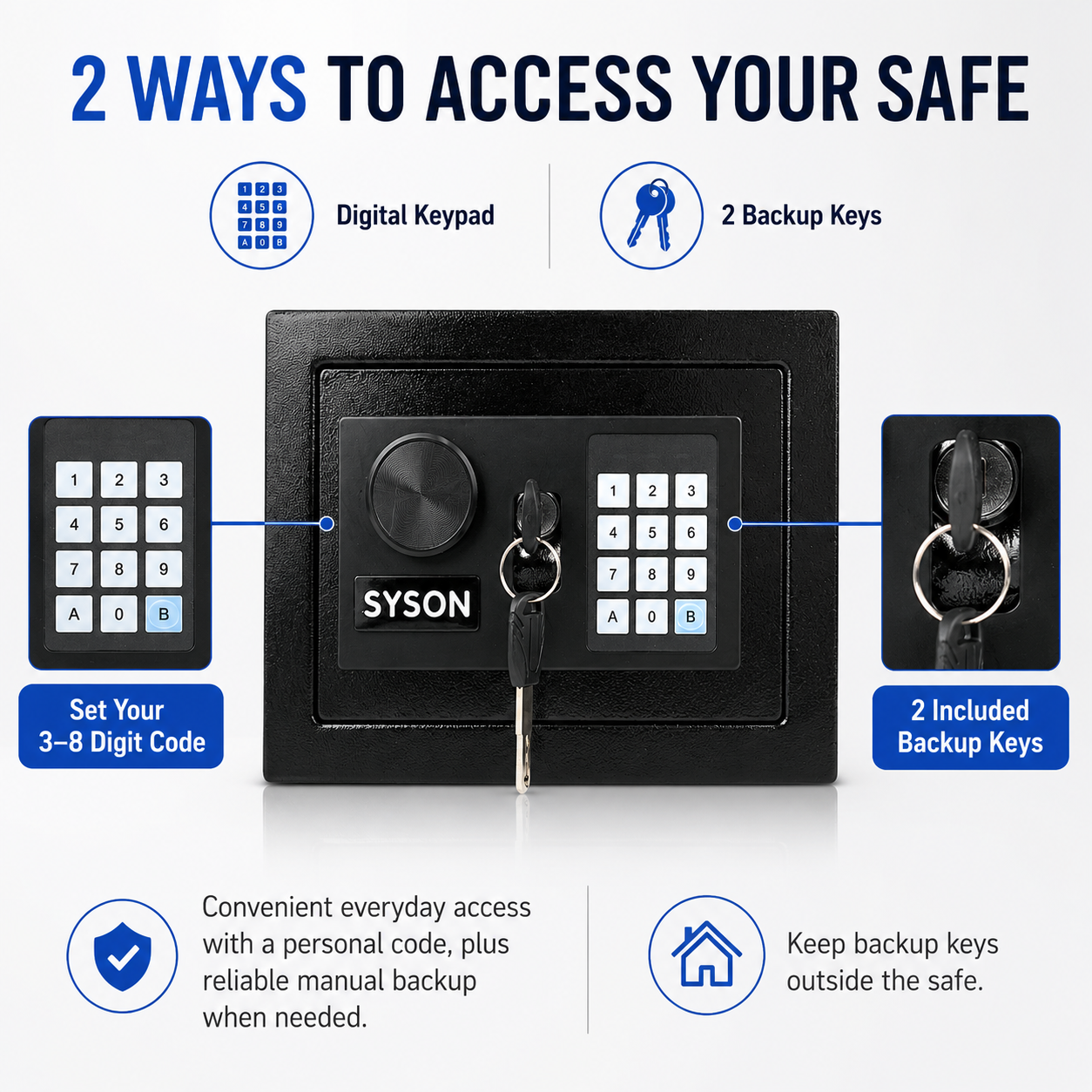 Small Safe Box with Digital Keypad and 2 Backup Keys, Compact Electronic Money Safe for Home, Office, Cash, Jewelry and Passports, 23 x 17 x 17 cm, Black