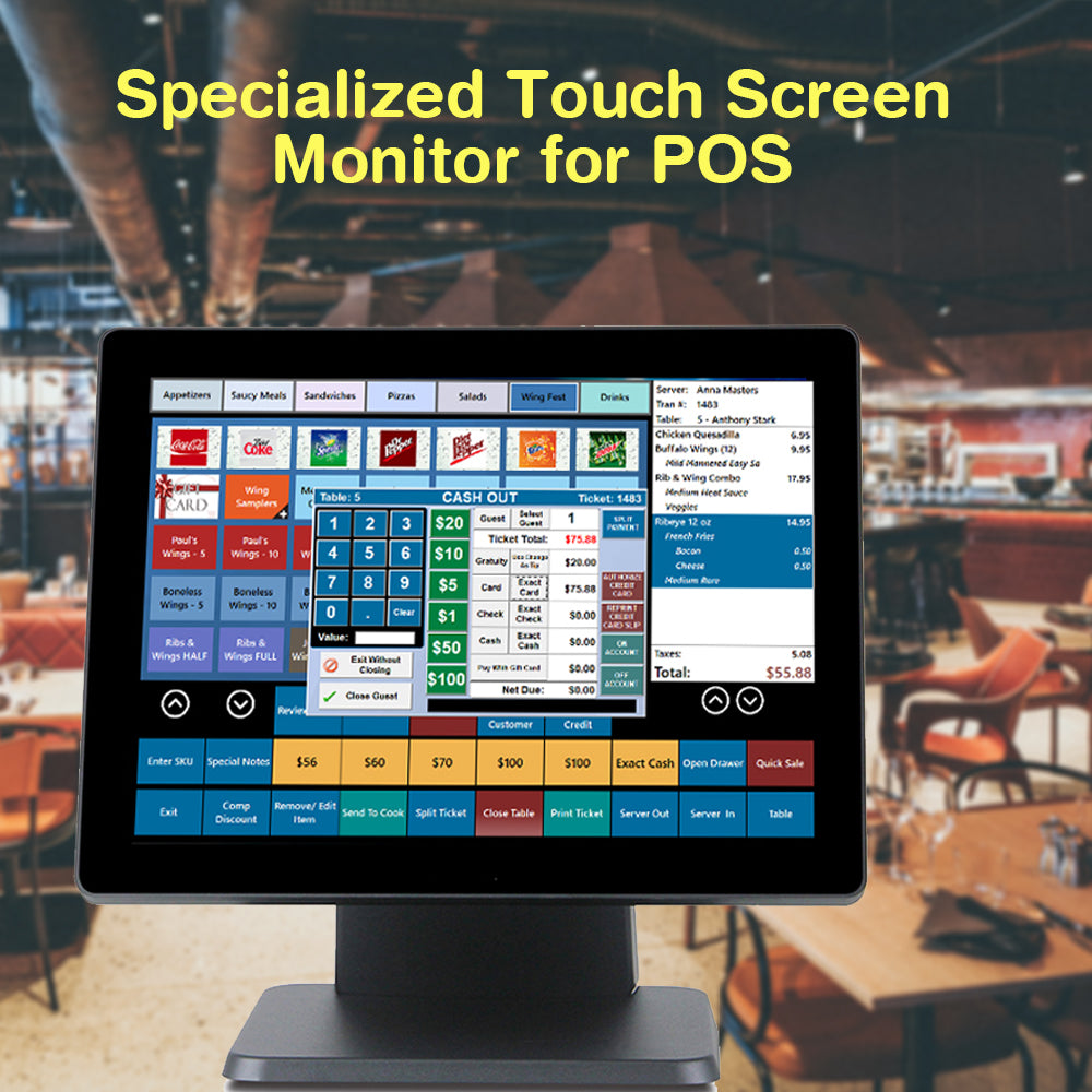 15" Touch Screen POS Capacitive LED Multi-Touch Touch Screen, True Flat Seamless Monitor for Restaurant Kiosk Retail
