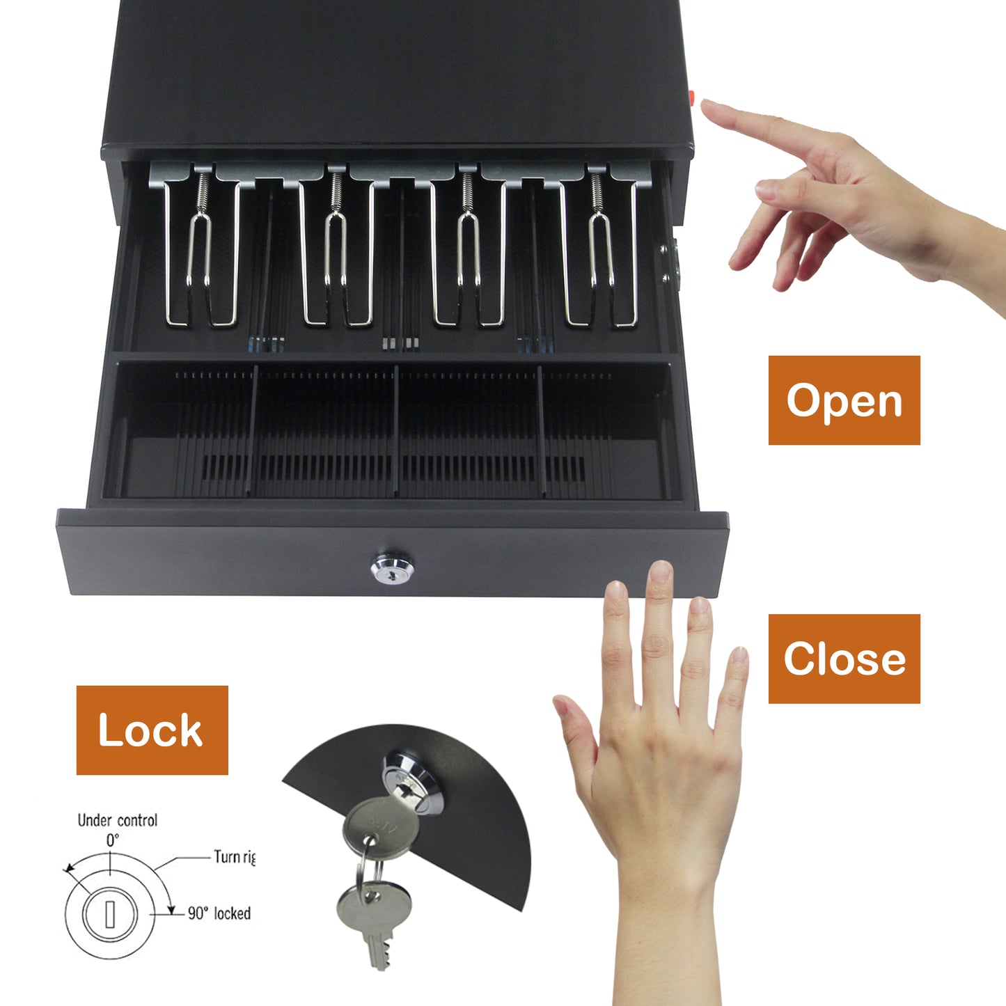 13" Manual Push Open Cash Drawer with Removable Coin Tray 4 Bill/ 4 Coin, 2 Keys