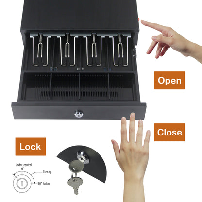 13" Manual Push Open Cash Drawer with Removable Coin Tray 4 Bill/ 4 Coin, 2 Keys