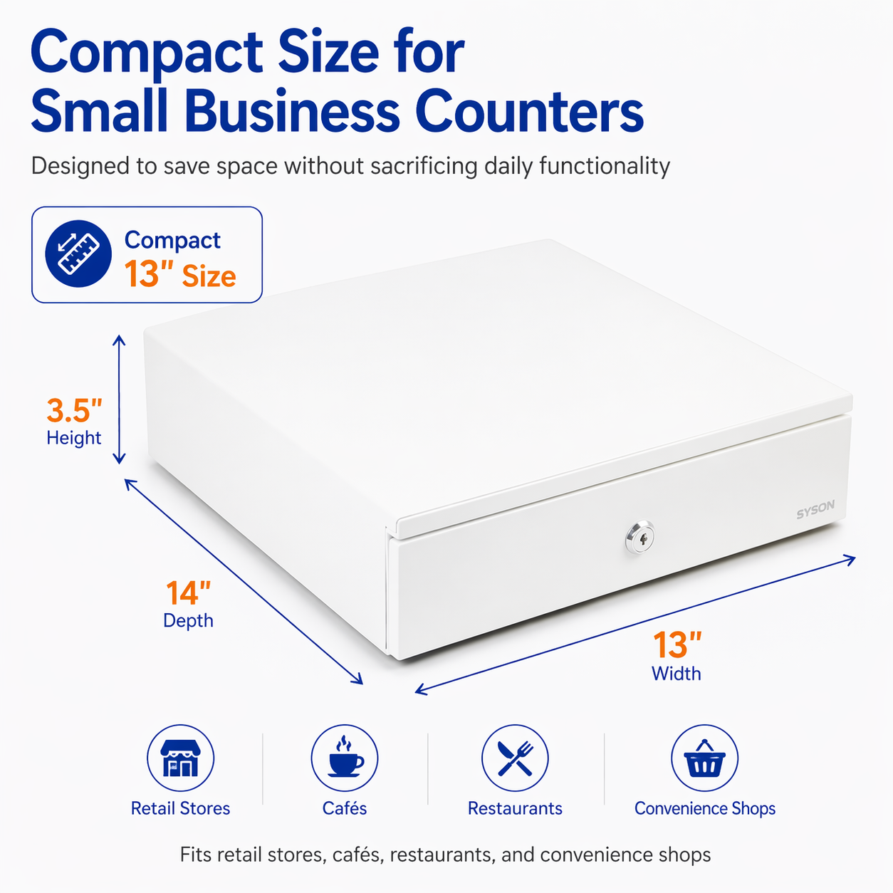 White 13" Automatic Cash Drawer with Removable Coin Tray 4B4C 2Keys