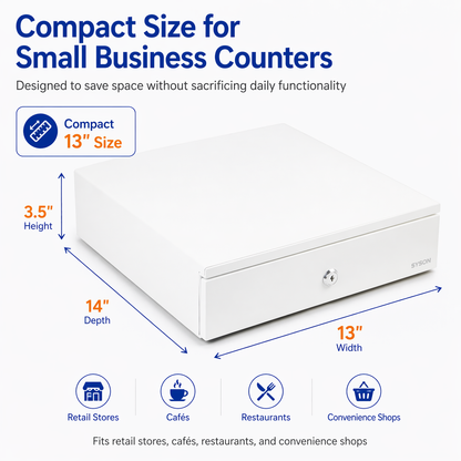 White 13" Automatic Cash Drawer with Removable Coin Tray 4B4C 2Keys