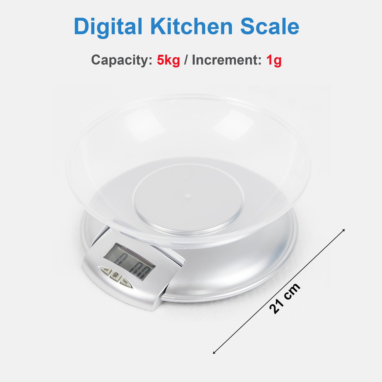 Digital Kitchen Scale, Digital Kitchen Food Weight Scale for Baking, Cooking and Weight Loss, 5kg/11lb