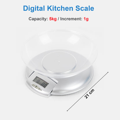 Digital Kitchen Scale, Digital Kitchen Food Weight Scale for Baking, Cooking and Weight Loss, 5kg/11lb