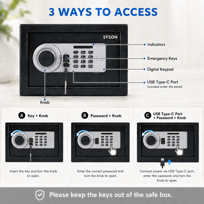 Digital Safe Box, Steel Lock Box with Electronic Keypad & Backup Keys, Compact Home Safe for Cash, Passport, Jewelry & Documents, Wall/Floor Mount, 20 x 31 x 20 cm