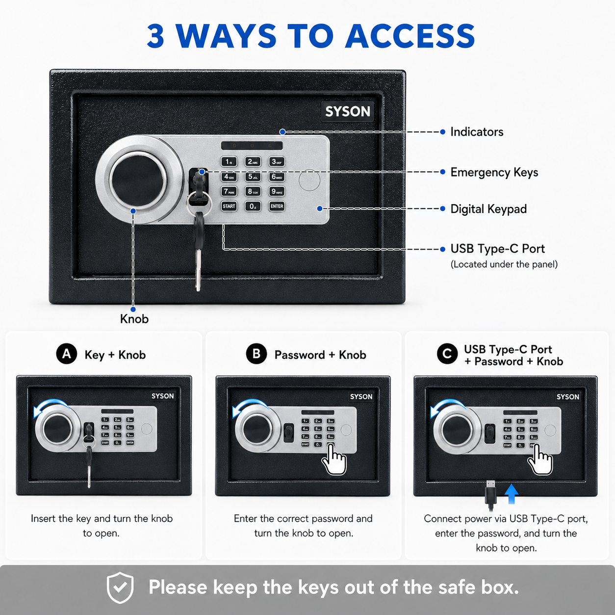 Digital Safe Box, Steel Lock Box with Electronic Keypad & Backup Keys, Compact Home Safe for Cash, Passport, Jewelry & Documents, Wall/Floor Mount, 25 x 35 x 25 cm