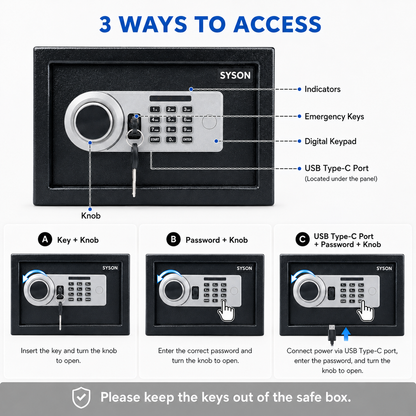 Digital Safe Box, Steel Lock Box with Electronic Keypad & Backup Keys, Compact Home Safe for Cash, Passport, Jewelry & Documents, Wall/Floor Mount, 25 x 35 x 25 cm